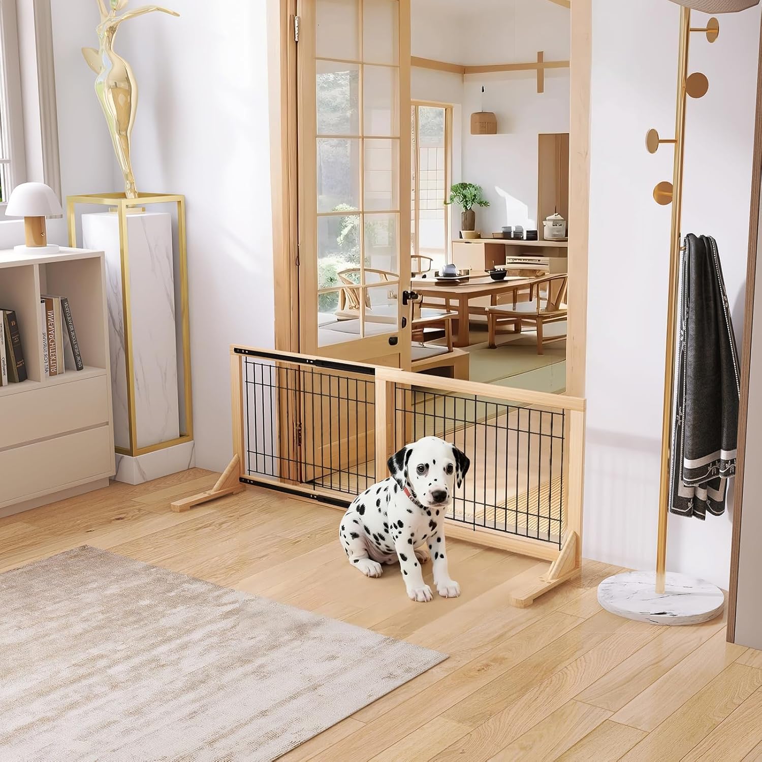 スライド式ペットゲート高さ50cm設置幅60-115cm木製犬用ゲート室内用中小型犬用飛び出し防止柵脱走防止ガード伸縮可能_6
