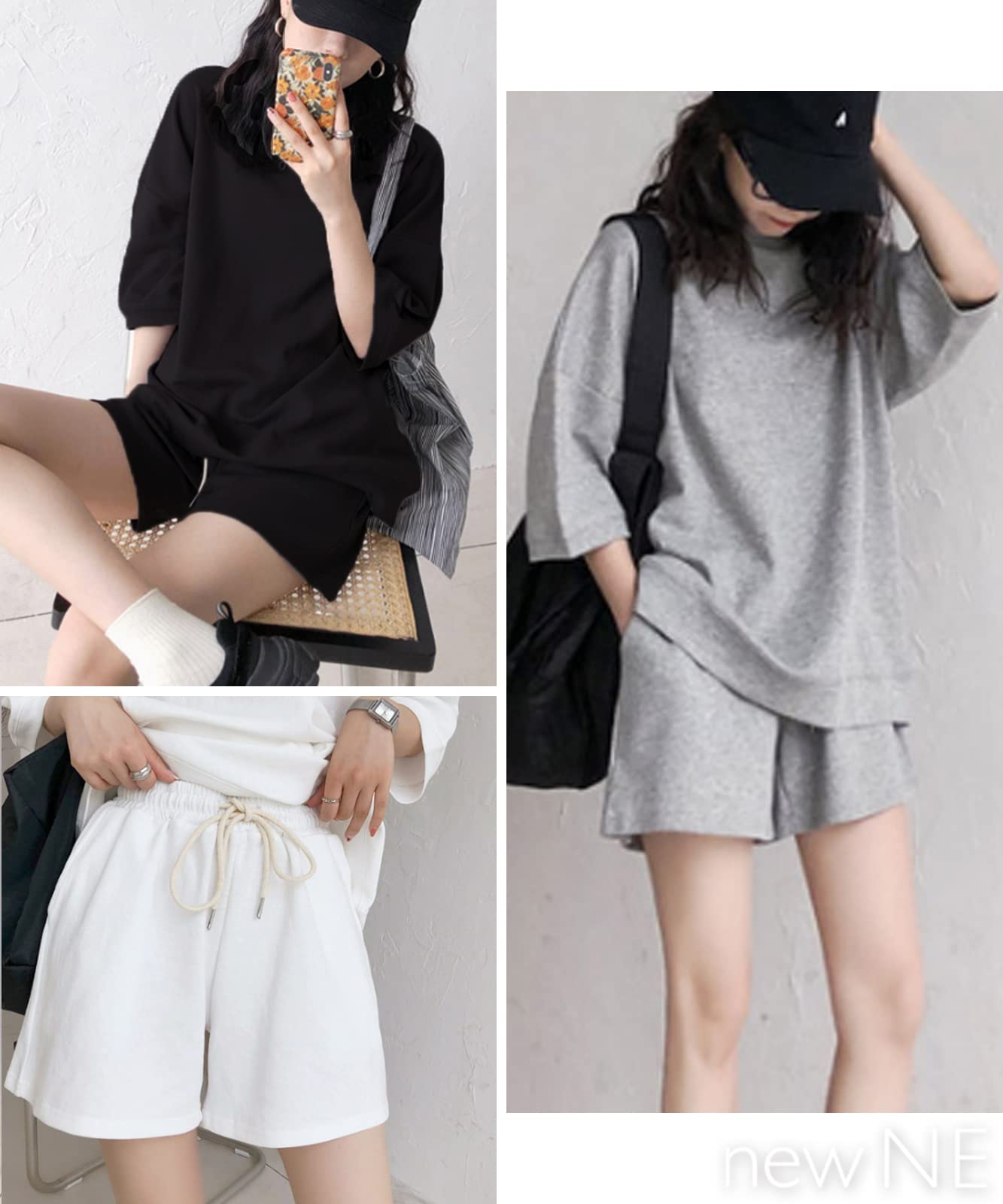 [ニューネ] スウェット セットアップ トップス ショートパンツ 上下 ルームウェア 2点セット レディース 春 夏 tシャツ 短パン 半ズボン ハーフパンツ ジャージ上下 ルーム 夏服 部屋着 マタ