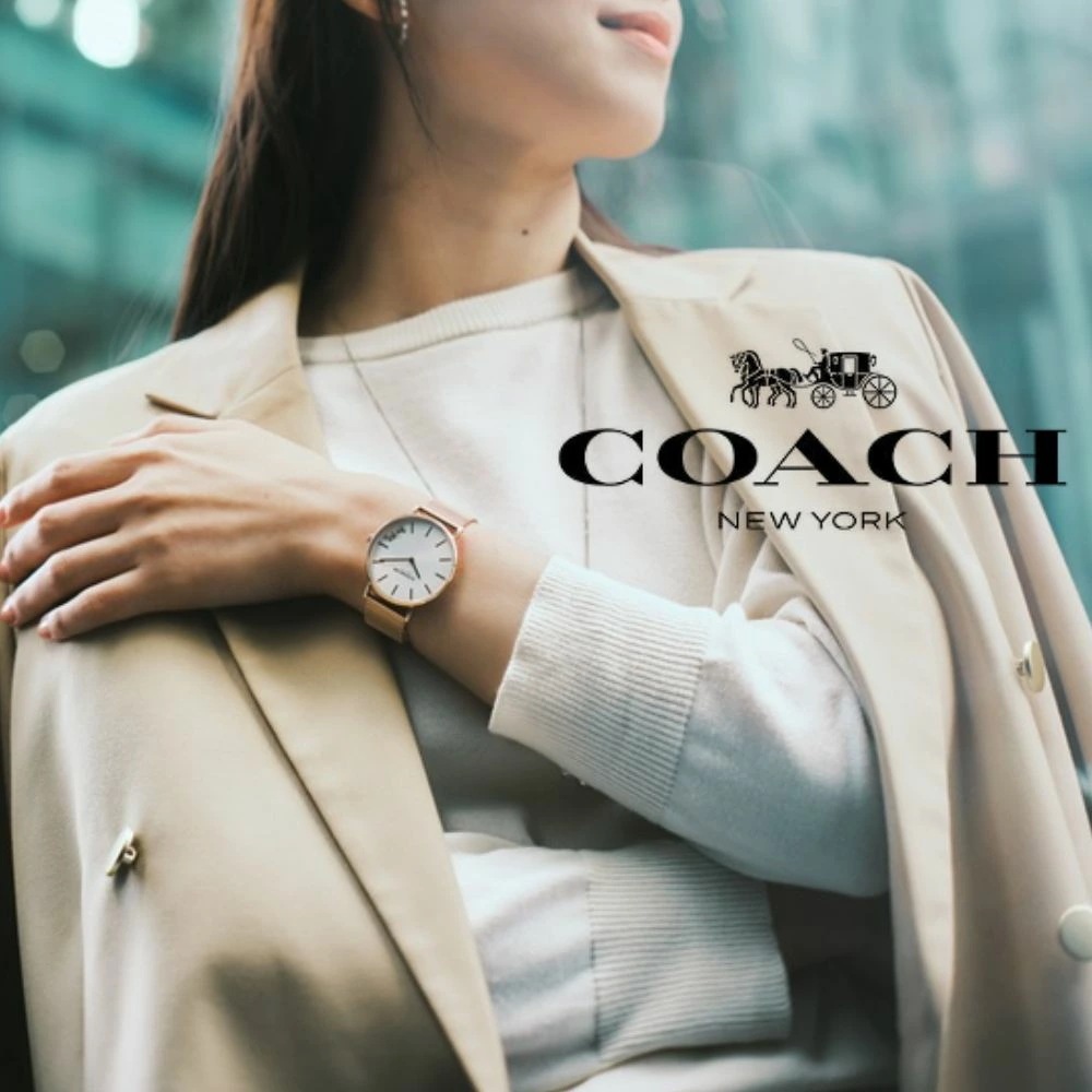 コーチ 腕時計 正規品 5年保証 対象商品 COACH 純正 ショッパー付き レディース 母の日 腕時計 手表 PERRY ホワイト ピンクゴールド こーち 可愛い 小さめ メッシュ とけい 誕生日_1