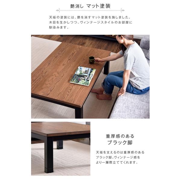 こたつ コタツ 炬燵 3点セット 長方形 120×80 こたつ布団 おしゃれ ヴィンテージ調 手元コントローラー PU塗装 オーク 突板 継脚 継ぎ脚