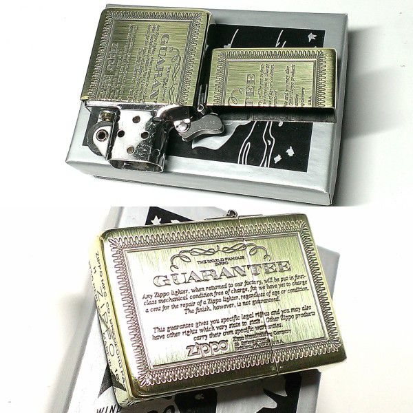 ZIPPO 1935 復刻レプリカ ジッポライター おしゃれ GUARANTEE ギャランティ BS いぶし アンティークブラス かっこいい 真鍮 ゴールド 角型 彫刻 ギフト_1