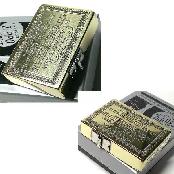 ZIPPO 1935 復刻レプリカ ジッポライター おしゃれ GUARANTEE ギャランティ BS いぶし アンティークブラス かっこいい 真鍮 ゴールド 角型 彫刻 ギフト_4