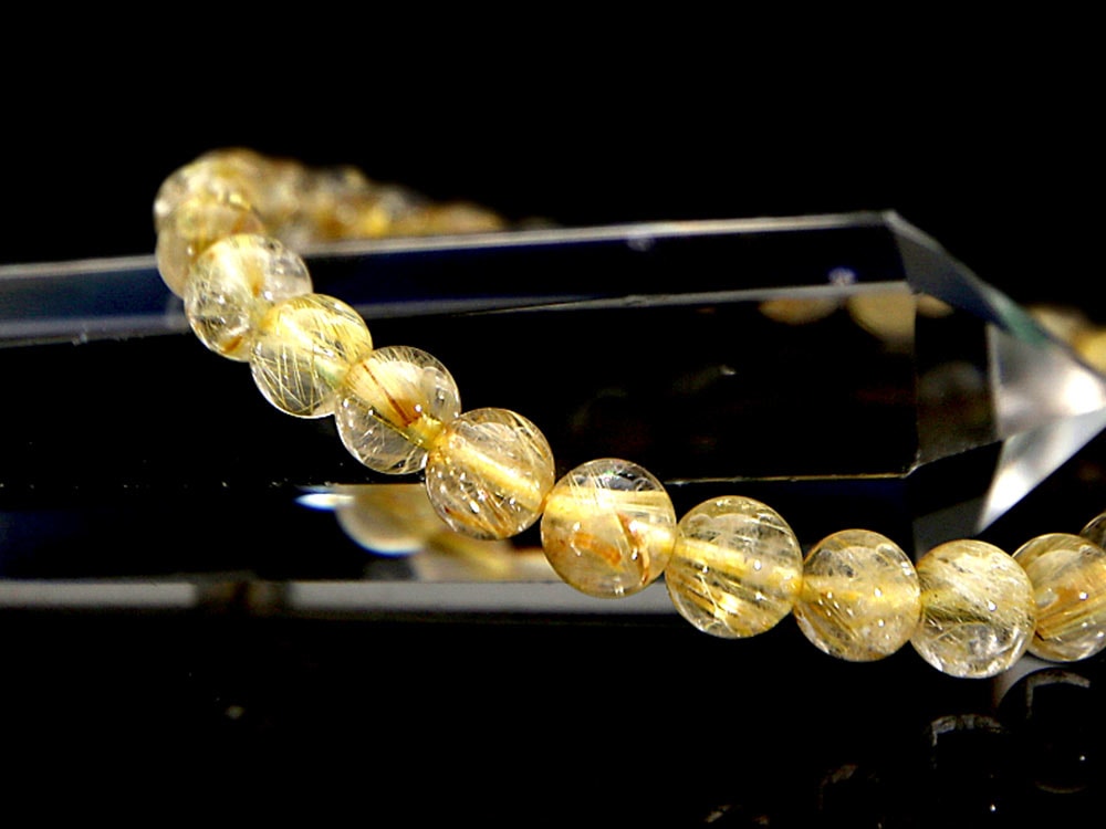 「1点もの 現品」 ラビットヘアー ゴールドルチルクォーツ ルチルクォーツ ブレスレット 6.4mm パワーストーン ブレスレット メンズ レディース 天然石 数珠 アクセサリー メンズブレスレット