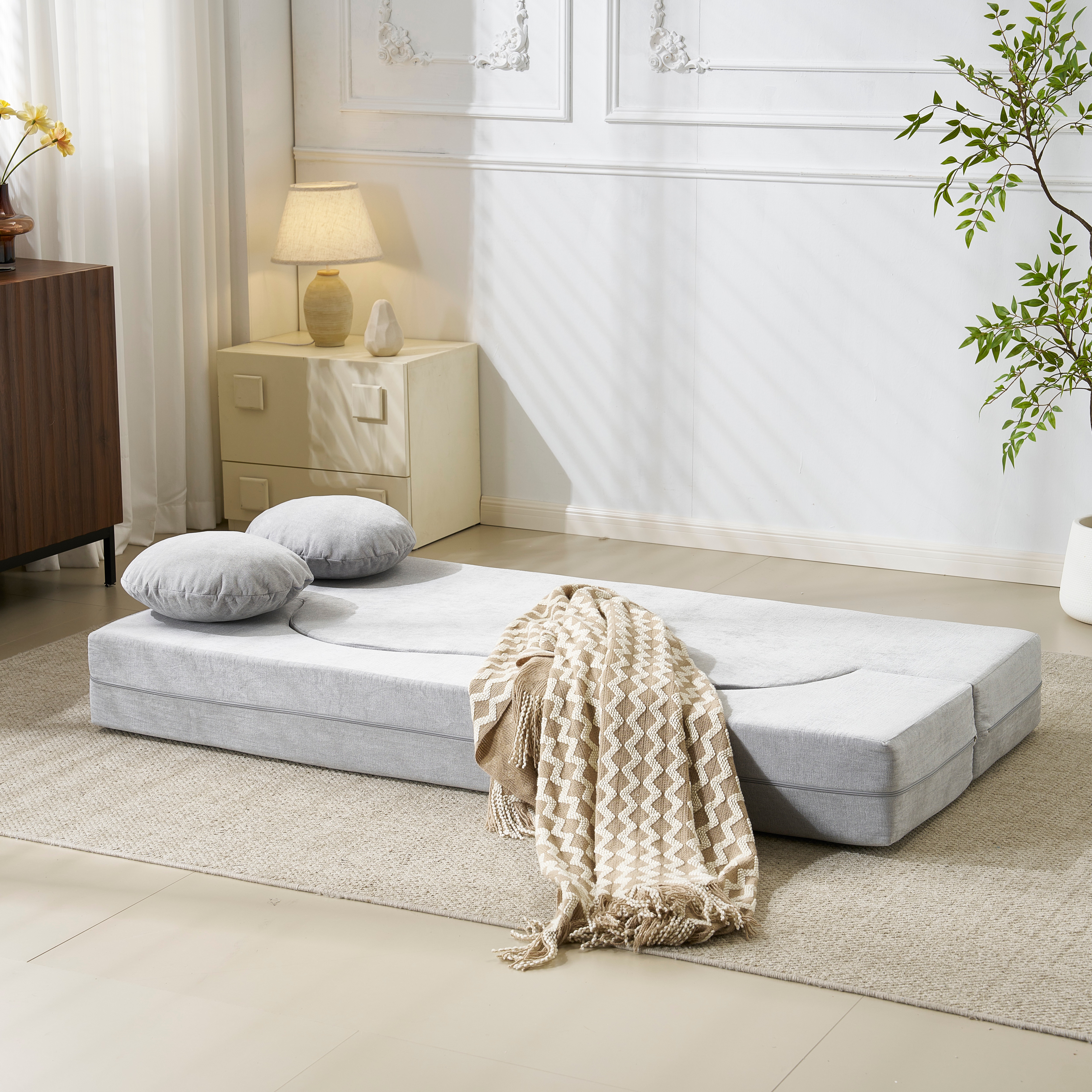 E782人掛けソファベッド 組立て不要 フロアソファ コンパクト ローソファ こたつ用 ソファー 1人暮らし マルチに使える クッション付き 座椅子 1人掛け 完成品 運びに便利だ 軽いソファー 圧縮