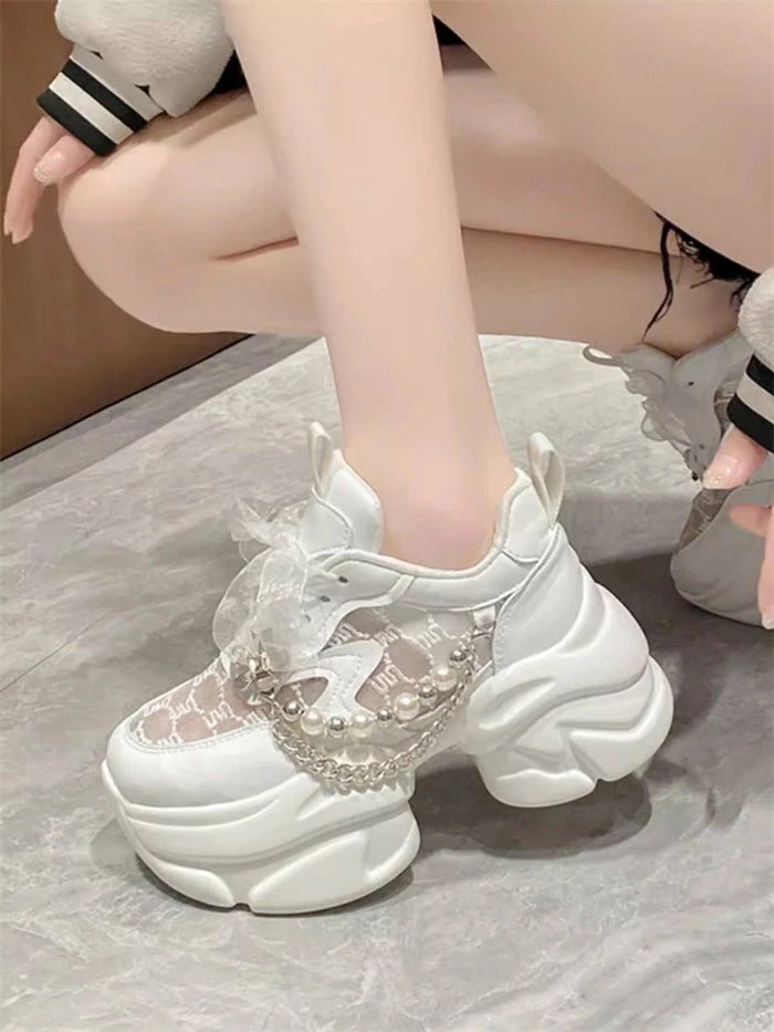 ホワイト/ブラック　7cmヒール　レディーススニーカー　厚底スニーカー レディース シューズ インヒール　厚底　カジュアル　レディース　スニーカー　女の子　運動　靴　シューズ　女性　春 夏 　新作　白_3