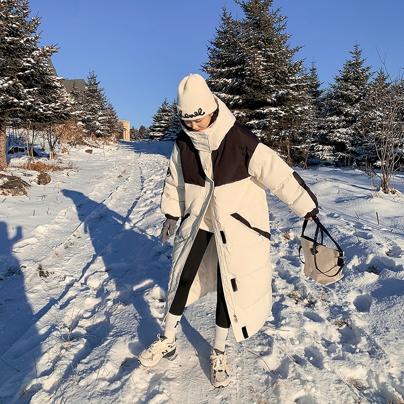 黒と白の作業服コットンコートレディースミッドレングス膝丈コットンジャケットファッショナブルなルーズ肥厚オーバーサイズダウンコットンコート 黒と白の作業服コットンコートレディースミッドレングス膝丈コットンジャケットファッショナブルなルーズ肥厚オーバーサイズダウンコットンコート