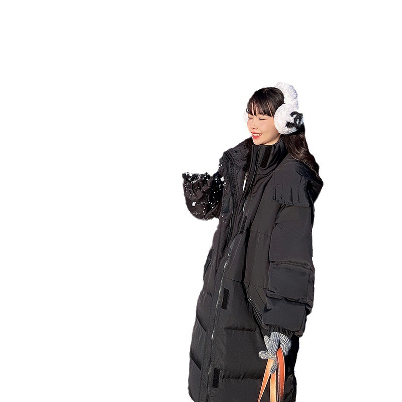 黒と白の作業服コットンコートレディースミッドレングス膝丈コットンジャケットファッショナブルなルーズ肥厚オーバーサイズダウンコットンコート 黒と白の作業服コットンコートレディースミッドレングス膝丈コットンジャケットファッショナブルなルーズ肥厚オーバーサイズダウンコットンコート