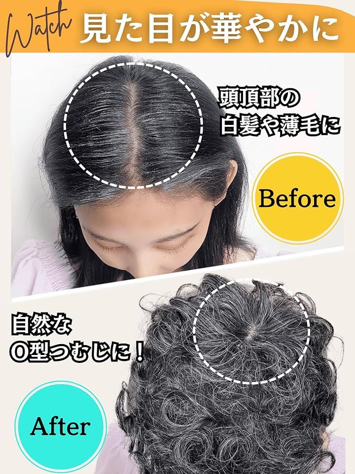 部分ウィッグ かつら ヘアピース ポイントウィッグ 白髪 グレイヘアー 女性 レディース 人工毛 ショート 前髪 ストレート 前髪ウィッグ(白2黒8人毛mix, グレイヘアーパーマ)_2