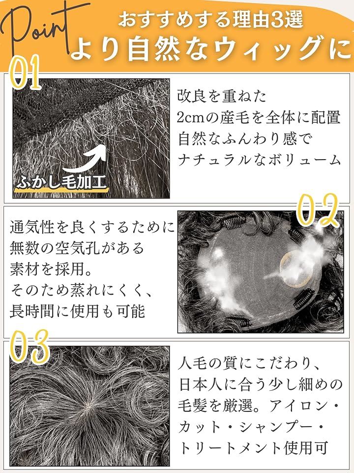 部分ウィッグ かつら ヘアピース ポイントウィッグ 白髪 グレイヘアー 女性 レディース 人工毛 ショート 前髪 ストレート 前髪ウィッグ(白2黒8人毛mix, グレイヘアーパーマ)_6