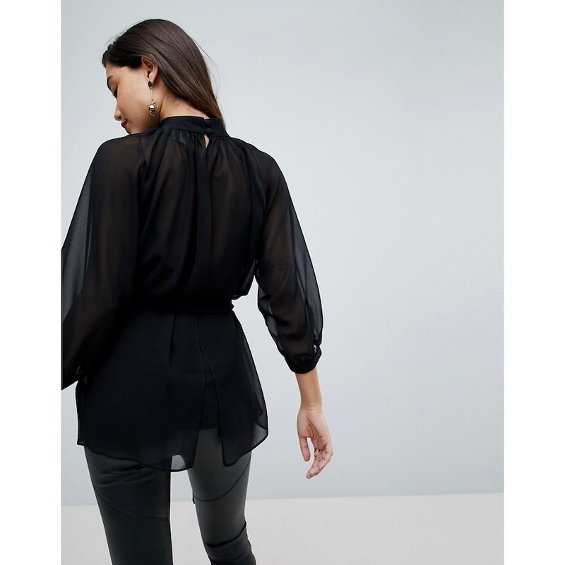 エイソス レディース トップス ブラウス・シャツ【ASOS Sheer Belted Blouse with Open Back】Black エイソス レディース トップス ブラウス・シャツ【ASOS Sheer Belted Blouse with Open Back】Black