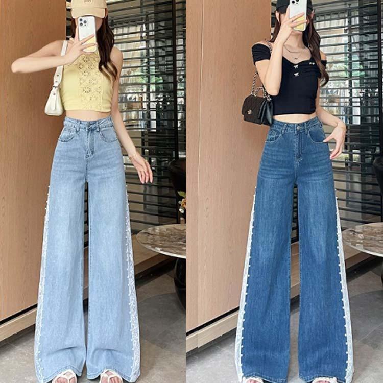 [超激安]9月更新レース切替デニムパンツ レディース ワイドパンツ ガウチョパンツ スカーチョ サイドスリット レース切り替え 刺繍 花柄 ワイド ダンスパンツ 大人