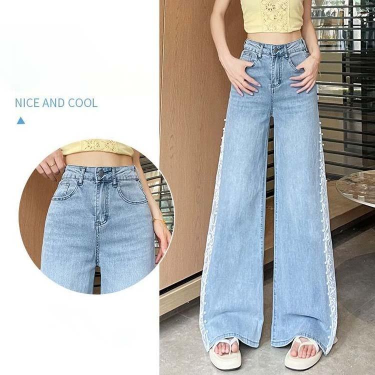 [超激安]9月更新レース切替デニムパンツ レディース ワイドパンツ ガウチョパンツ スカーチョ サイドスリット レース切り替え 刺繍 花柄 ワイド ダンスパンツ 大人