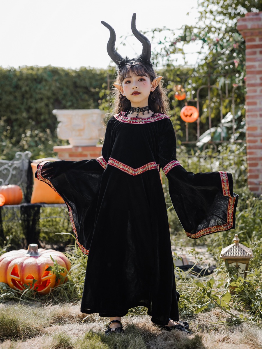 ハロウィンの子供用コスチューム親子悪魔魔女吸血鬼魔法使いローブ子供服中世パフォーマンスドレス