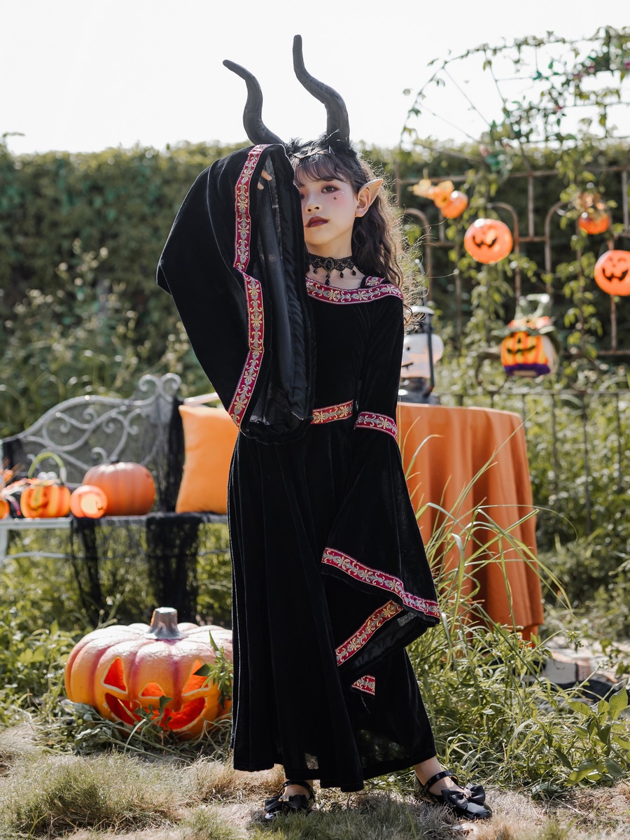 ハロウィンの子供用コスチューム親子悪魔魔女吸血鬼魔法使いローブ子供服中世パフォーマンスドレス