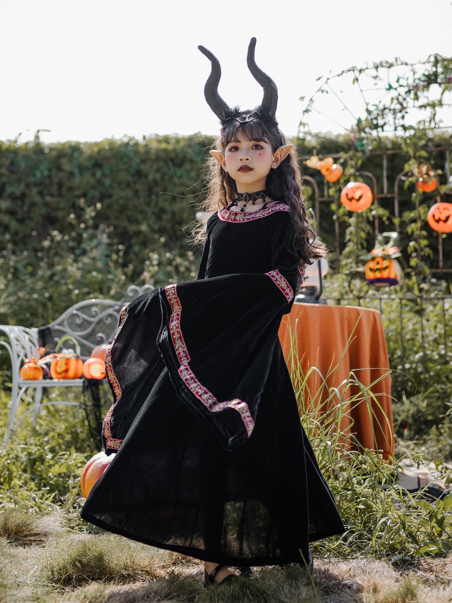 ハロウィンの子供用コスチューム親子悪魔魔女吸血鬼魔法使いローブ子供服中世パフォーマンスドレス