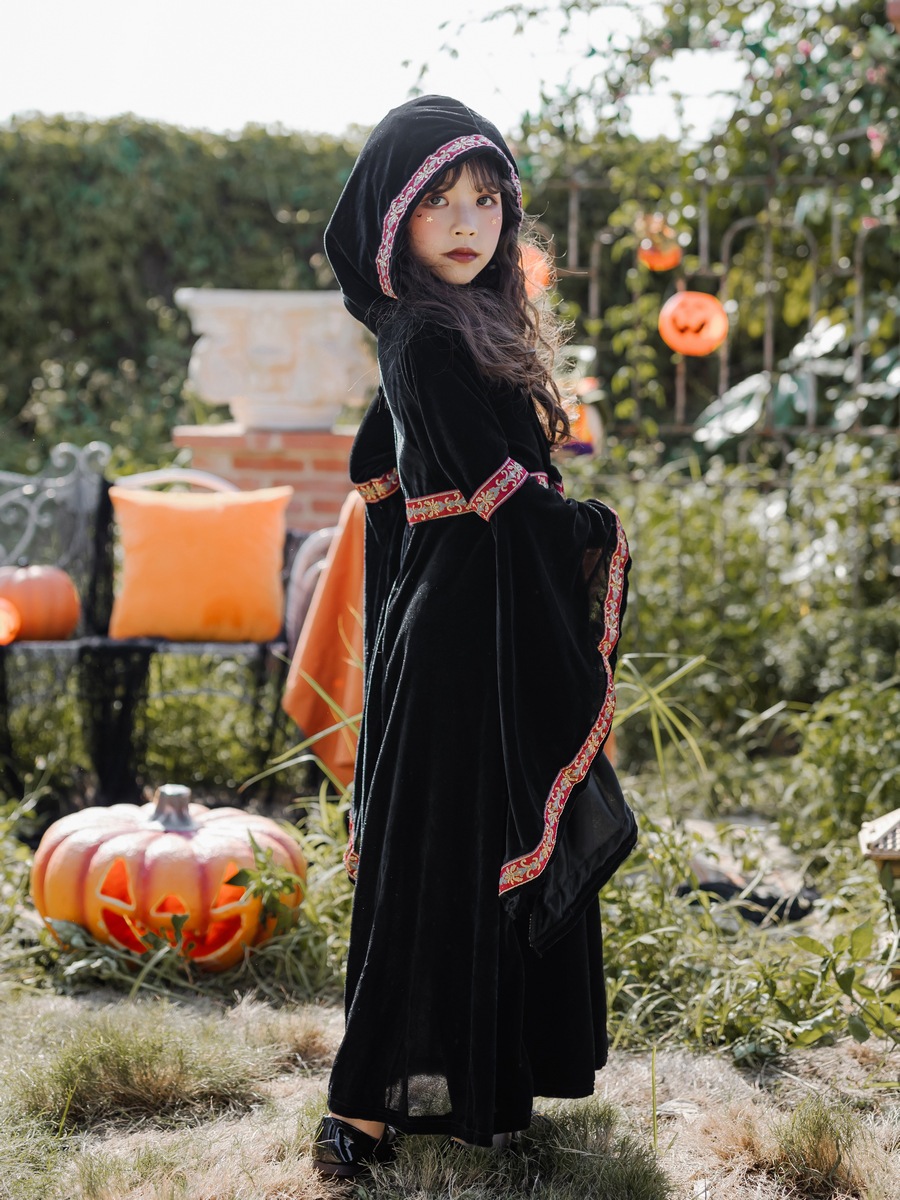 ハロウィンの子供用コスチューム親子悪魔魔女吸血鬼魔法使いローブ子供服中世パフォーマンスドレス
