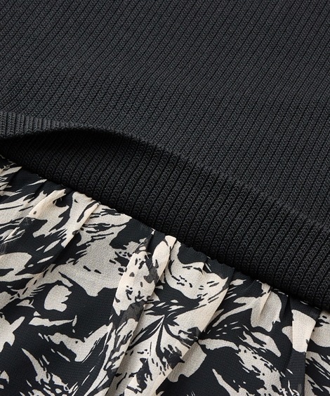 ロング・マキシ丈/半袖 シフォンプリント切替ワンピース アトランダム