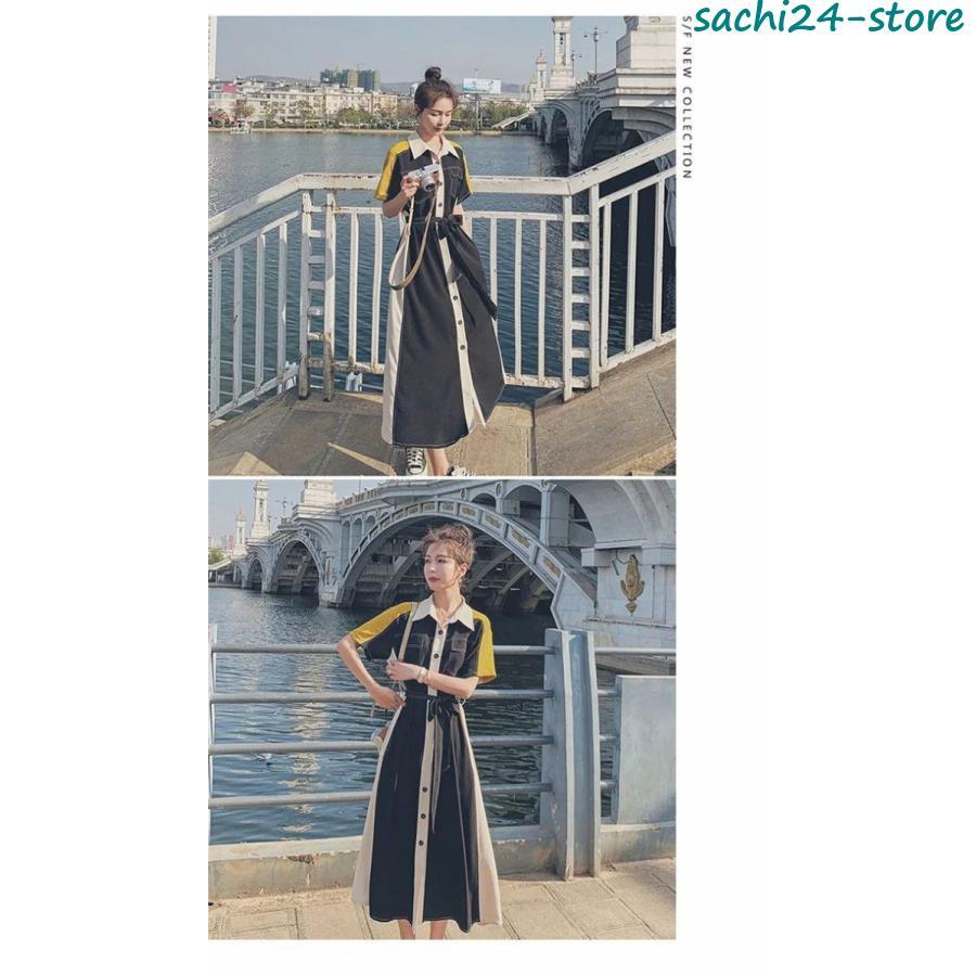 ワンピース シャツワンピース レディース ワンピ 夏 ロングワンピース スリット 半袖 ロング丈 マキシ丈 体型カバー バイカラー シンプル ワンピ ロン