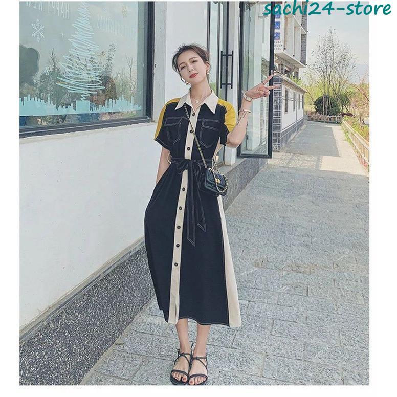 ワンピース シャツワンピース レディース ワンピ 夏 ロングワンピース スリット 半袖 ロング丈 マキシ丈 体型カバー バイカラー シンプル ワンピ ロン