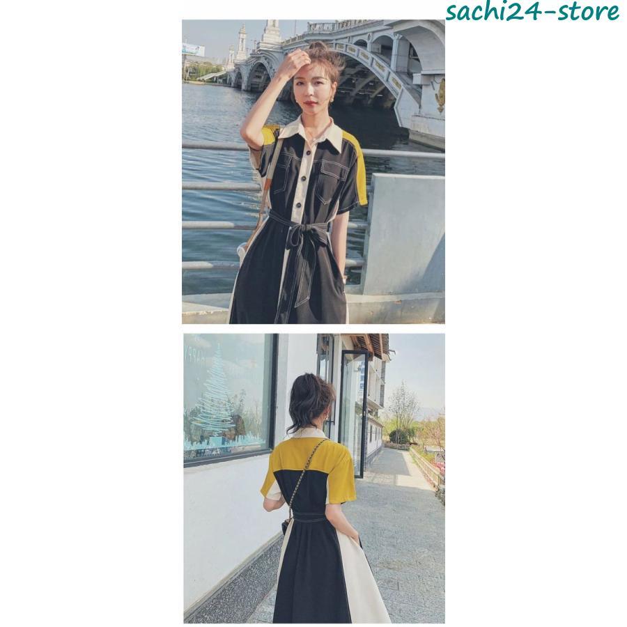 ワンピース シャツワンピース レディース ワンピ 夏 ロングワンピース スリット 半袖 ロング丈 マキシ丈 体型カバー バイカラー シンプル ワンピ ロン