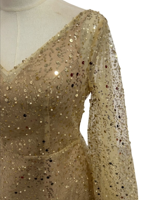 華やか カラードレス シャンパン色 Vネック キラキラスパンコール マーメイドライン 前撮り 華やか カラードレス シャンパン色 Vネック キラキラスパンコール マーメイドライン 前撮り