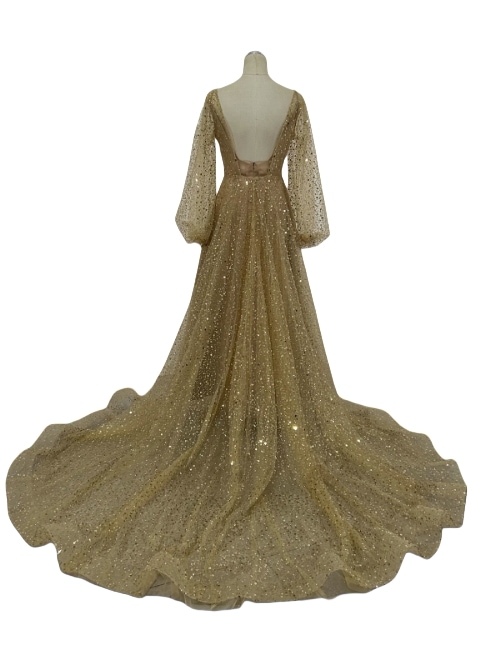 華やか カラードレス シャンパン色 Vネック キラキラスパンコール マーメイドライン 前撮り 華やか カラードレス シャンパン色 Vネック キラキラスパンコール マーメイドライン 前撮り