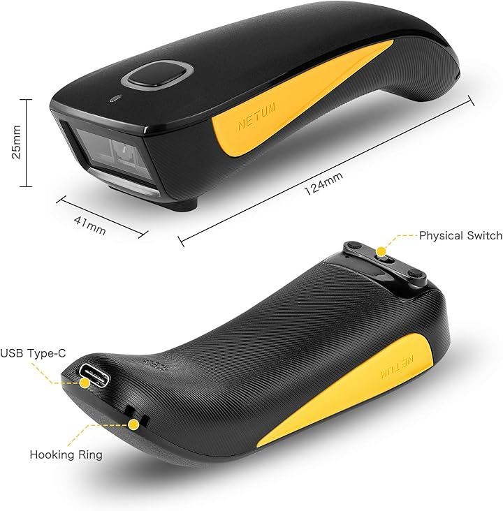 ワイヤレス バーコードリーダー 黒と黄色 C750バーコードスキャナー 2次元 Bluetooth ワイヤレス1D 2D QR ミニ