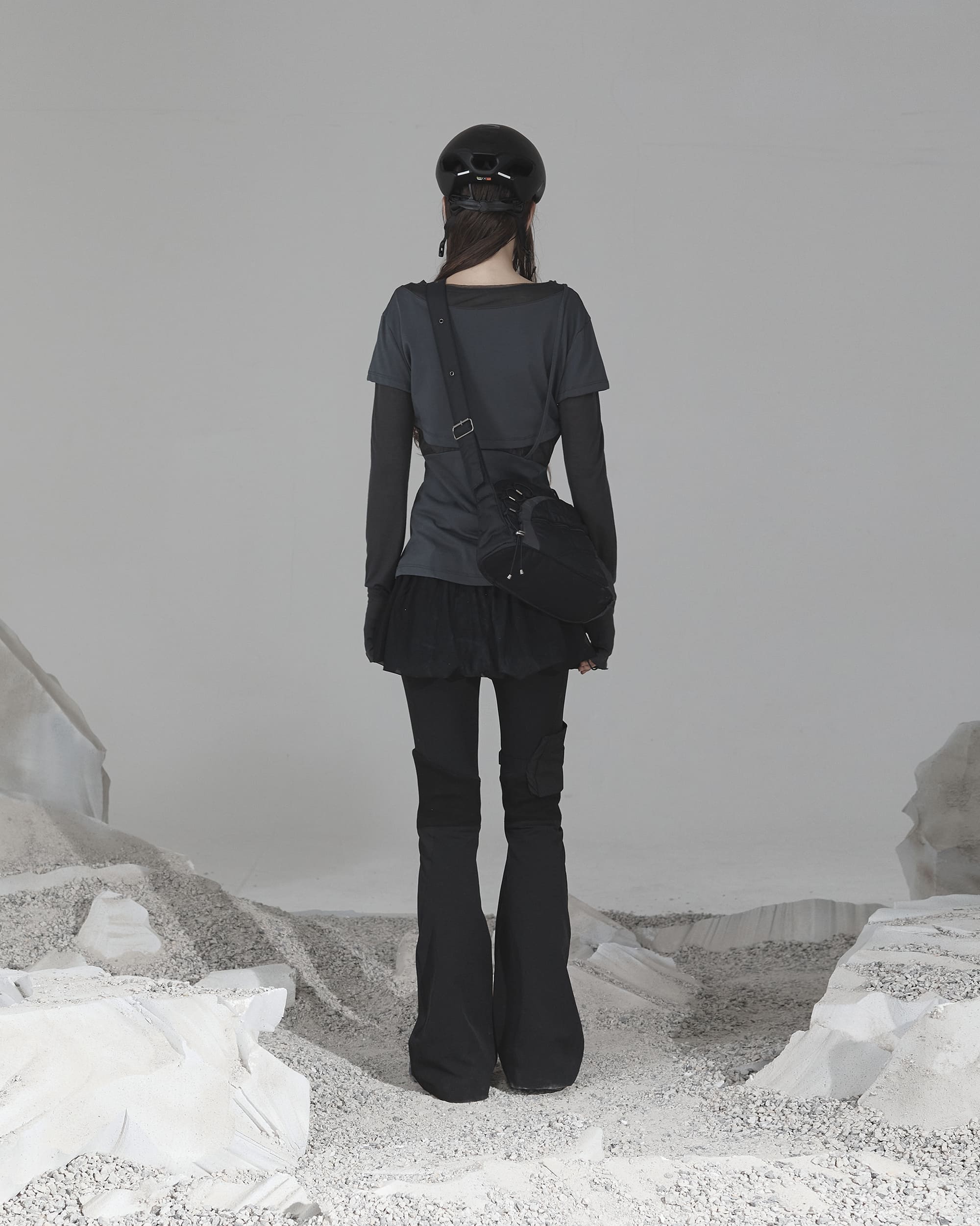 トップス ojos Layered Shoulder Strap OJOS] Layered Shoulder Strap Long Sleeves