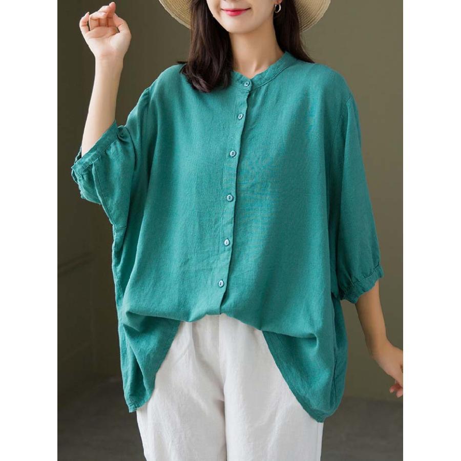 シャツ レディース 秋 春 7分袖 スタンドカラー リネン コットン ボリューム袖 大きいサイズ 綿麻 トップス 夏 秋 オシャレ シンプル カジュ シャツ レディース 秋 春 7分袖 スタンドカラー リネン コットン ボリューム袖 大きいサイズ 綿麻 トップス 夏 秋 オシャレ シンプル カジュ