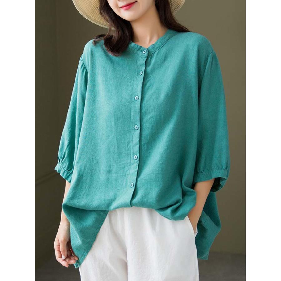 シャツ レディース 秋 春 7分袖 スタンドカラー リネン コットン ボリューム袖 大きいサイズ 綿麻 トップス 夏 秋 オシャレ シンプル カジュ シャツ レディース 秋 春 7分袖 スタンドカラー リネン コットン ボリューム袖 大きいサイズ 綿麻 トップス 夏 秋 オシャレ シンプル カジュ