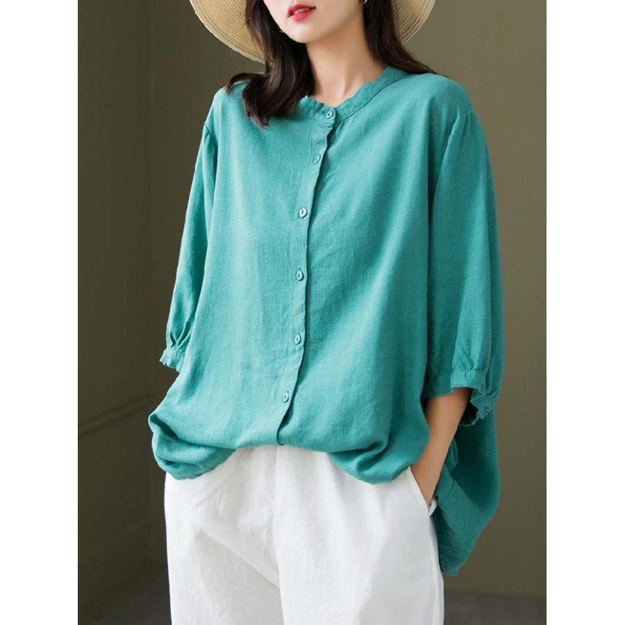シャツ レディース 秋 春 7分袖 スタンドカラー リネン コットン ボリューム袖 大きいサイズ 綿麻 トップス 夏 秋 オシャレ シンプル カジュ シャツ レディース 秋 春 7分袖 スタンドカラー リネン コットン ボリューム袖 大きいサイズ 綿麻 トップス 夏 秋 オシャレ シンプル カジュ