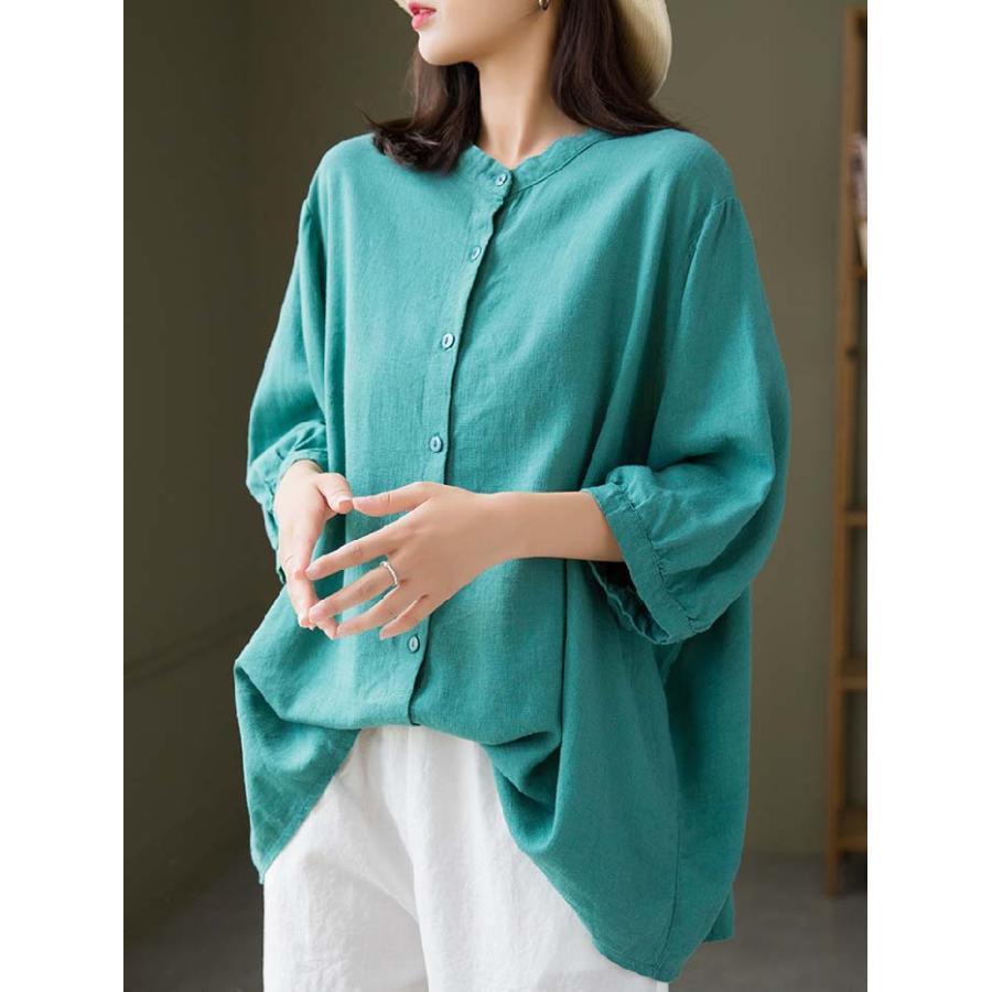 シャツ レディース 秋 春 7分袖 スタンドカラー リネン コットン ボリューム袖 大きいサイズ 綿麻 トップス 夏 秋 オシャレ シンプル カジュ シャツ レディース 秋 春 7分袖 スタンドカラー リネン コットン ボリューム袖 大きいサイズ 綿麻 トップス 夏 秋 オシャレ シンプル カジュ