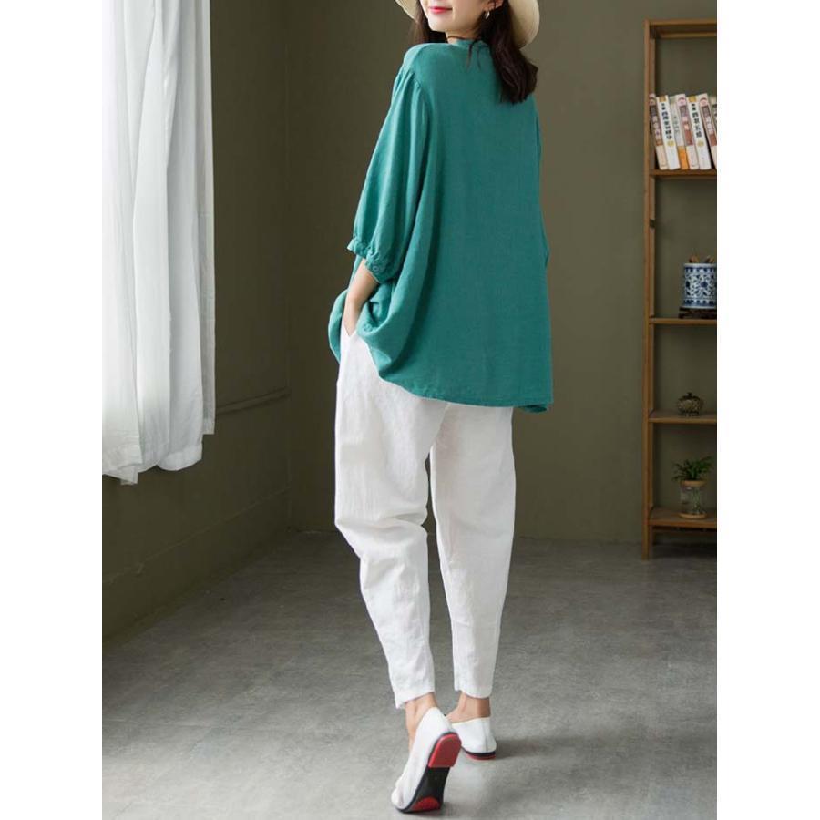 シャツ レディース 秋 春 7分袖 スタンドカラー リネン コットン ボリューム袖 大きいサイズ 綿麻 トップス 夏 秋 オシャレ シンプル カジュ シャツ レディース 秋 春 7分袖 スタンドカラー リネン コットン ボリューム袖 大きいサイズ 綿麻 トップス 夏 秋 オシャレ シンプル カジュ