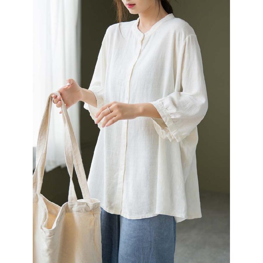シャツ レディース 秋 春 7分袖 スタンドカラー リネン コットン ボリューム袖 大きいサイズ 綿麻 トップス 夏 秋 オシャレ シンプル カジュ シャツ レディース 秋 春 7分袖 スタンドカラー リネン コットン ボリューム袖 大きいサイズ 綿麻 トップス 夏 秋 オシャレ シンプル カジュ