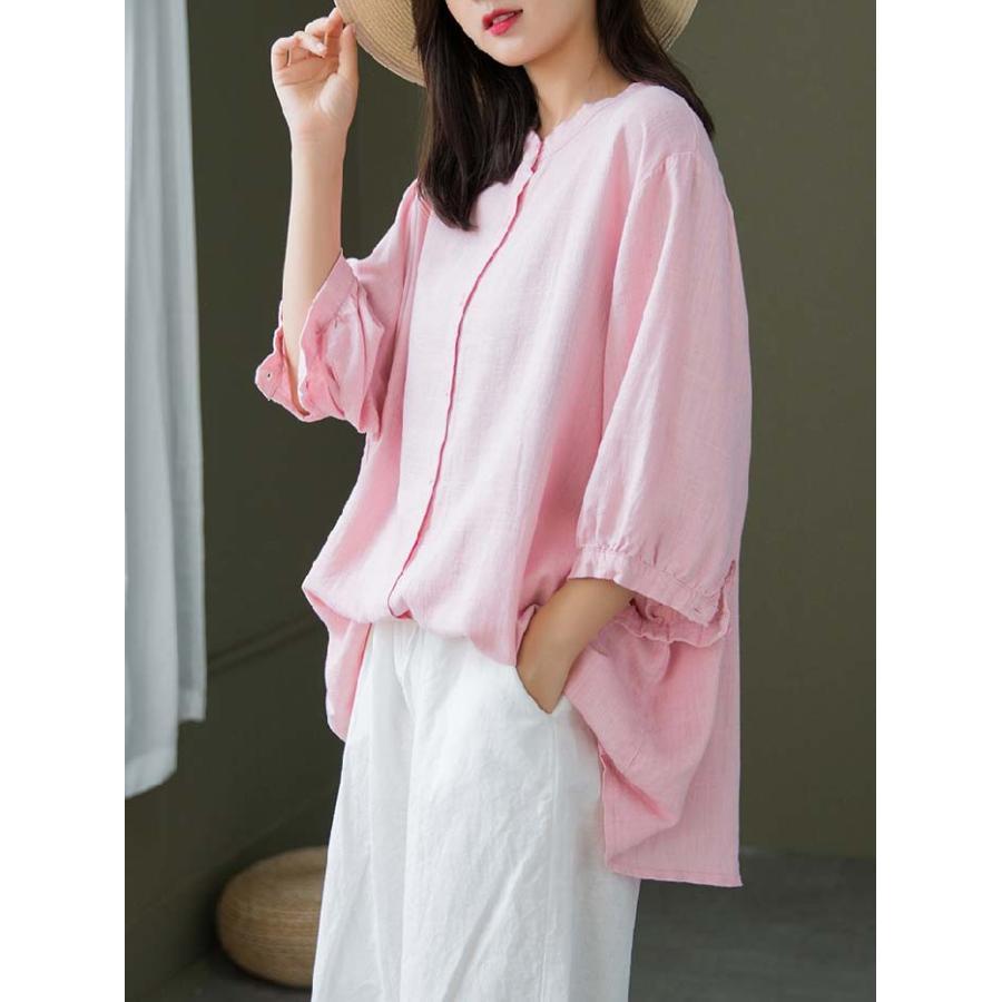 シャツ レディース 秋 春 7分袖 スタンドカラー リネン コットン ボリューム袖 大きいサイズ 綿麻 トップス 夏 秋 オシャレ シンプル カジュ シャツ レディース 秋 春 7分袖 スタンドカラー リネン コットン ボリューム袖 大きいサイズ 綿麻 トップス 夏 秋 オシャレ シンプル カジュ
