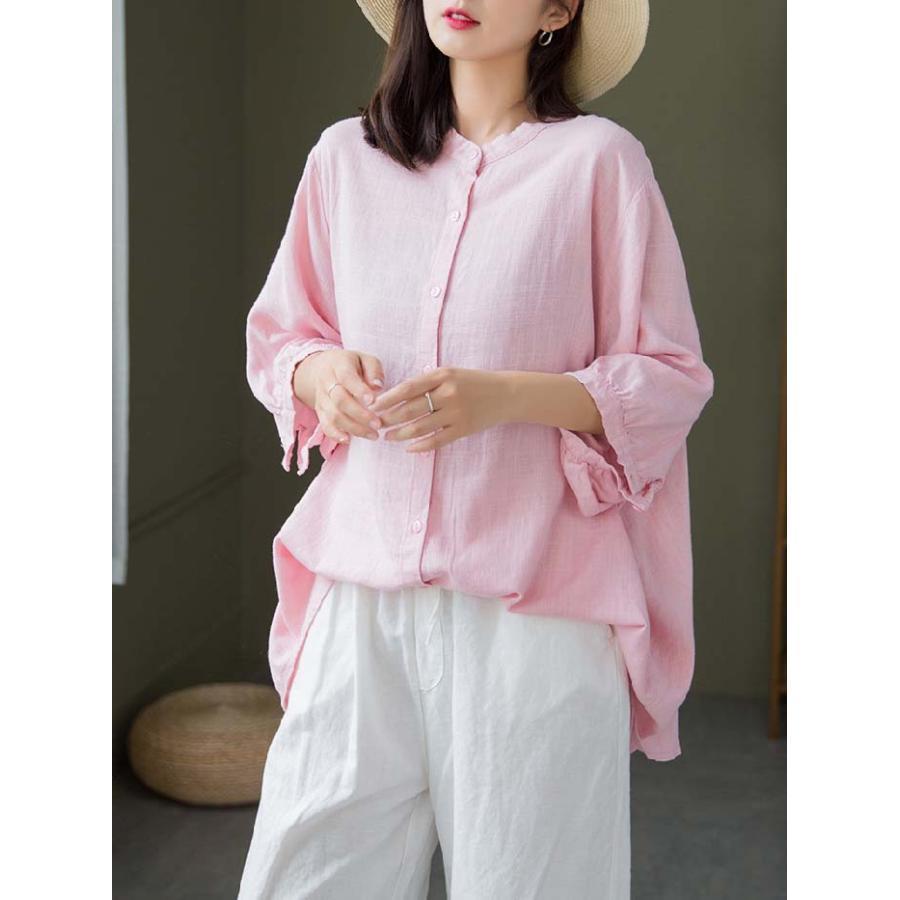 シャツ レディース 秋 春 7分袖 スタンドカラー リネン コットン ボリューム袖 大きいサイズ 綿麻 トップス 夏 秋 オシャレ シンプル カジュ シャツ レディース 秋 春 7分袖 スタンドカラー リネン コットン ボリューム袖 大きいサイズ 綿麻 トップス 夏 秋 オシャレ シンプル カジュ