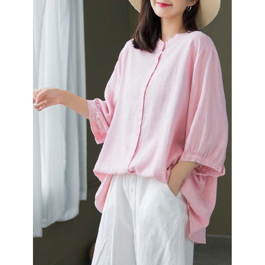 シャツ レディース 秋 春 7分袖 スタンドカラー リネン コットン ボリューム袖 大きいサイズ 綿麻 トップス 夏 秋 オシャレ シンプル カジュ シャツ レディース 秋 春 7分袖 スタンドカラー リネン コットン ボリューム袖 大きいサイズ 綿麻 トップス 夏 秋 オシャレ シンプル カジュ