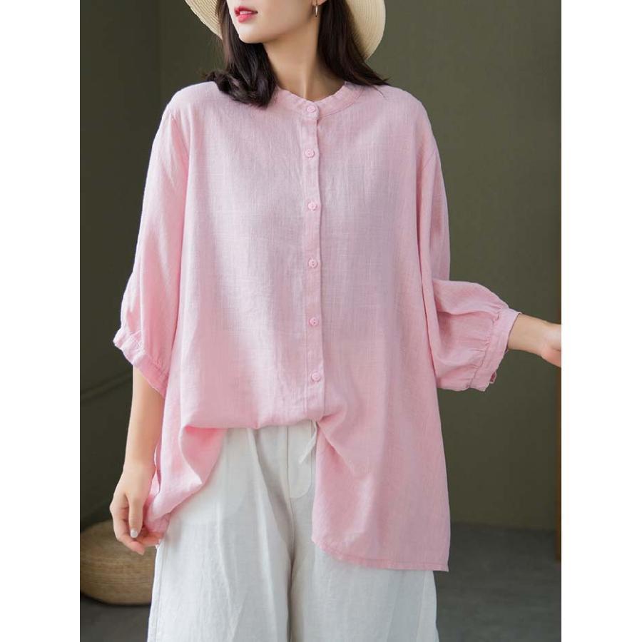 シャツ レディース 秋 春 7分袖 スタンドカラー リネン コットン ボリューム袖 大きいサイズ 綿麻 トップス 夏 秋 オシャレ シンプル カジュ シャツ レディース 秋 春 7分袖 スタンドカラー リネン コットン ボリューム袖 大きいサイズ 綿麻 トップス 夏 秋 オシャレ シンプル カジュ