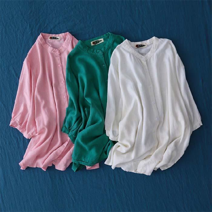 シャツ レディース 秋 春 7分袖 スタンドカラー リネン コットン ボリューム袖 大きいサイズ 綿麻 トップス 夏 秋 オシャレ シンプル カジュ シャツ レディース 秋 春 7分袖 スタンドカラー リネン コットン ボリューム袖 大きいサイズ 綿麻 トップス 夏 秋 オシャレ シンプル カジュ