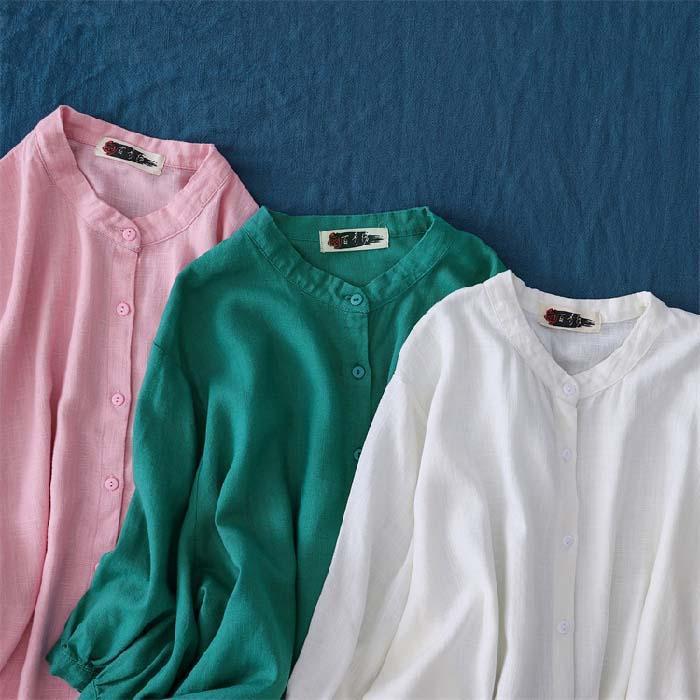 シャツ レディース 秋 春 7分袖 スタンドカラー リネン コットン ボリューム袖 大きいサイズ 綿麻 トップス 夏 秋 オシャレ シンプル カジュ シャツ レディース 秋 春 7分袖 スタンドカラー リネン コットン ボリューム袖 大きいサイズ 綿麻 トップス 夏 秋 オシャレ シンプル カジュ