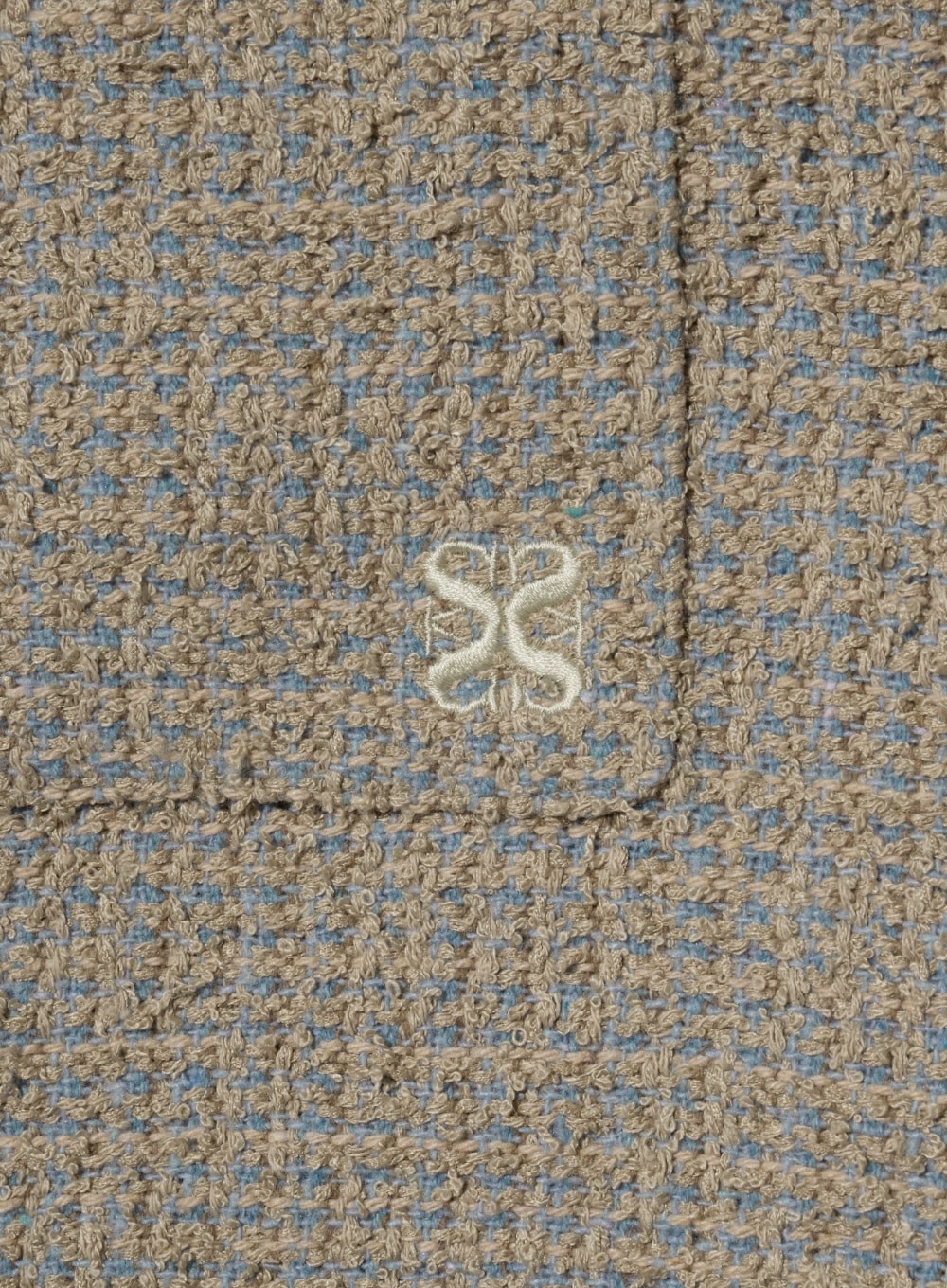 【SATUR】 COLLARLESS TWO TONE TWEED JACKET : BEIGE BLUE 【SATUR】 COLLARLESS TWO TONE TWEED JACKET : BEIGE BLUE