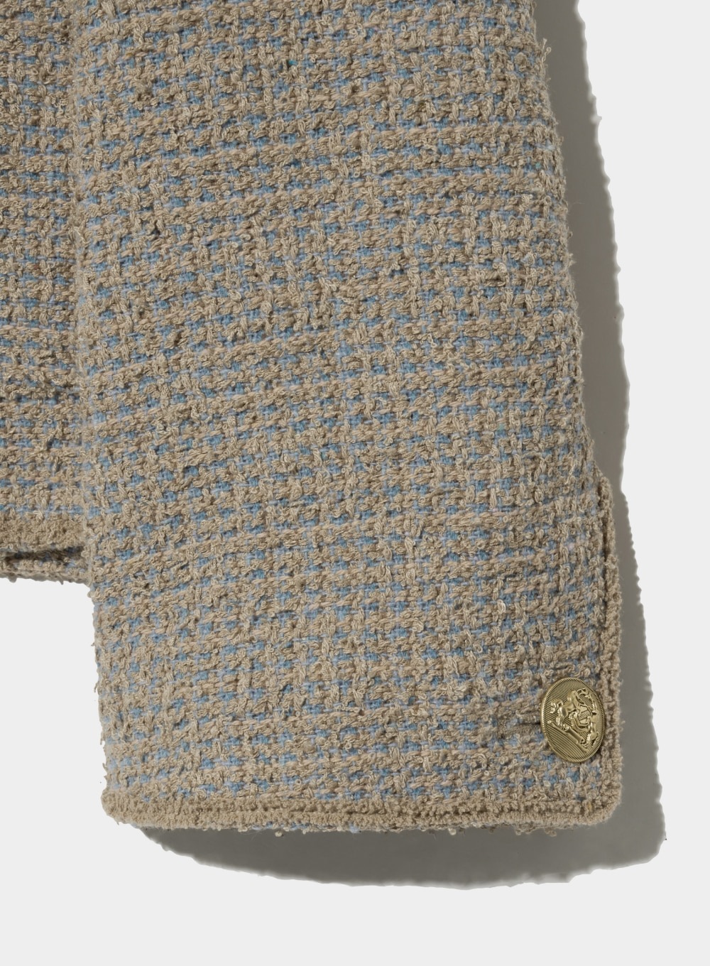 【SATUR】 COLLARLESS TWO TONE TWEED JACKET : BEIGE BLUE 【SATUR】 COLLARLESS TWO TONE TWEED JACKET : BEIGE BLUE