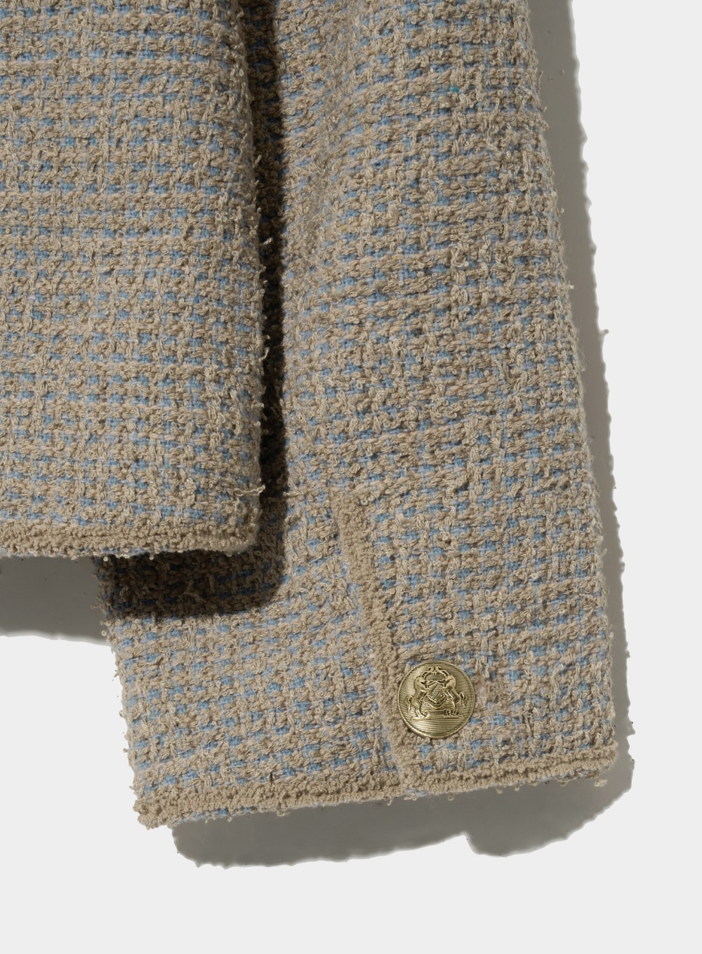 【SATUR】 COLLARLESS TWO TONE TWEED JACKET : BEIGE BLUE 【SATUR】 COLLARLESS TWO TONE TWEED JACKET : BEIGE BLUE