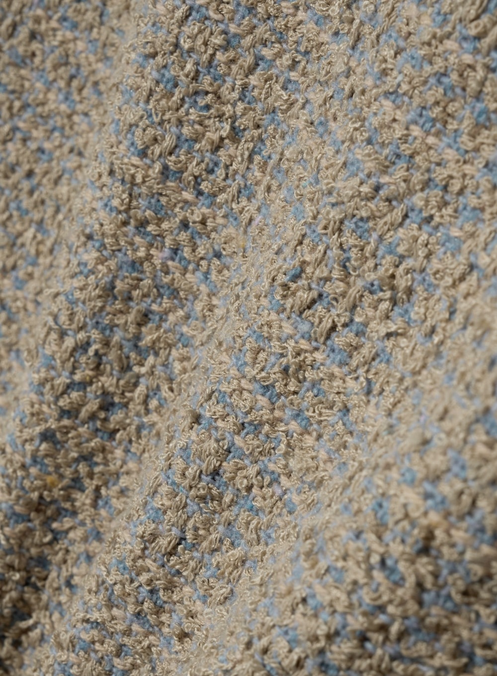 【SATUR】 COLLARLESS TWO TONE TWEED JACKET : BEIGE BLUE 【SATUR】 COLLARLESS TWO TONE TWEED JACKET : BEIGE BLUE