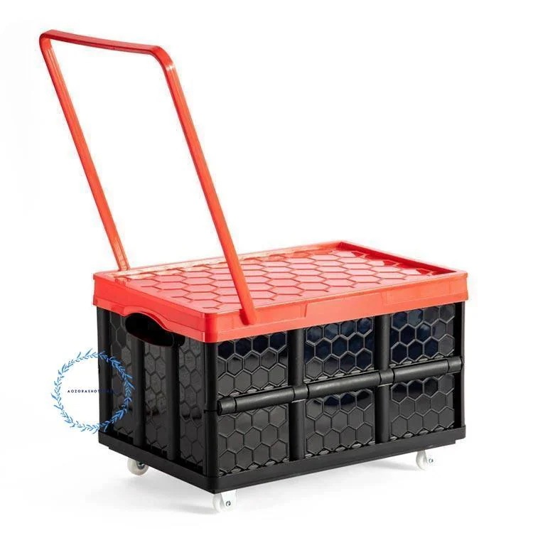 送料無料収納ボックス 折りたたみ コンテナ キャスター付き ハンドル付き フタ付 カゴ付き キャリーカート キャリーワゴン 台車 コンテナボックス おもちゃ箱