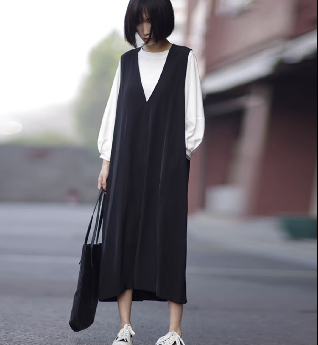 トップス ワンピース オールインワン ロングスカート フレアワンピース ロング ロング丈 袖あり 長袖 ボリューム袖 ドルマンスリーブ ラウンドネック フレア ストレート ワイド プルオーバー 綿