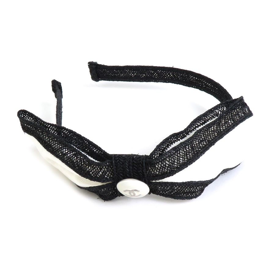 シャネル CHANEL カチューシャ コットン ホワイト×ブラック レディース h29884f