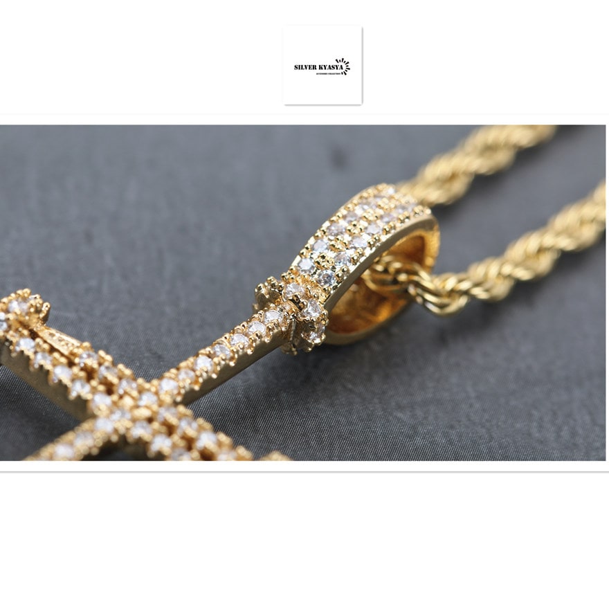 クロスネックレス 釘 パヴェ CZ [n304]