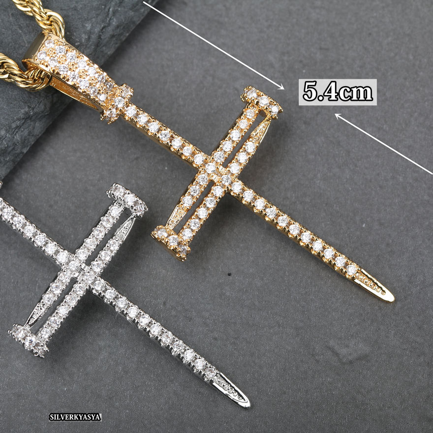 クロスネックレス 釘 パヴェ CZ [n304]