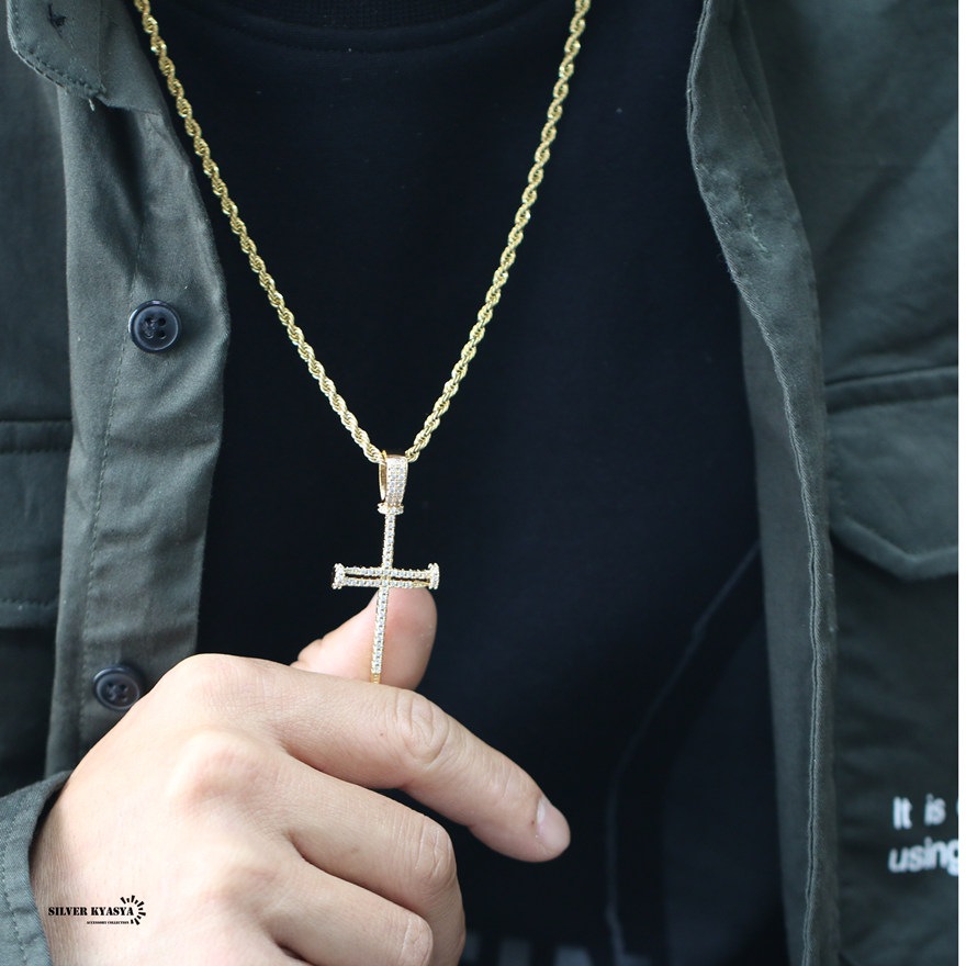 クロスネックレス 釘 パヴェ CZ [n304]